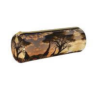 BWPDPXFJ Trousse à crayons en cuir écologique avec fermeture éclair et motif girafe d'Afrique majestueux - Organiseur cylindrique compact pour l'école, le bureau et les voyages, blanc, Taille unique