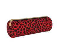 BWPDPXFJ Trousse à crayons en cuir écologique avec fermeture éclair et motif léopard rouge - Organiseur cylindrique compact pour l'école, le bureau et les voyages, blanc, Taille unique, Organiseur de