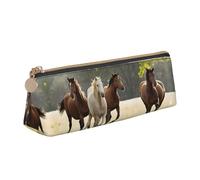 BWPDPXFJ Trousse à crayons triangulaire en cuir avec imprimé différents types de chevaux - Organiseur écologique avec fermeture éclair de qualité supérieure pour l'école, le bureau et les voyages