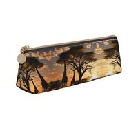 BWPDPXFJ Trousse à crayons triangulaire en cuir avec motif girafe d'Afrique majestueuse - Organiseur écologique avec fermeture éclair de qualité supérieure pour l'école, le bureau et les voyages
