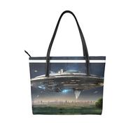 BWPDPXFJ UFO at Night - Sac de travail imperméable pour femme en cuir synthétique léger avec compartiments pour le bureau et les voyages., Noir , Taille unique