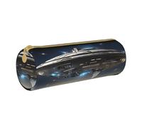 BWPDPXFJ UFO at Night - Trousse à crayons en cuir écologique avec fermeture éclair - Organiseur cylindrique compact pour l'école, le bureau et les voyages, blanc, Taille unique, Organiseur de sac