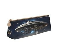 BWPDPXFJ UFO at Night - Trousse à crayons triangulaire en cuir imprimé - Organiseur écologique avec fermeture éclair de qualité supérieure pour l'école, le bureau et les voyages, blanc, Taille unique