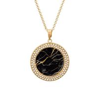 BWQMNT Collier rond en alliage et diamant avec texture marbrée noire et dorée - Convient pour un anniversaire, la fête des mères, One size, Zinc, Diamant