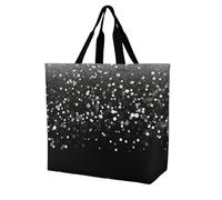 BWQMNT Sac fourre-tout réutilisable avec flamants roses, aquarelle, tropiques, sacs de courses résistants et lavables, Paillettes noires et blanches, 40x40x16cm