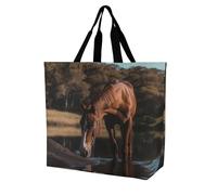 BWQMNT Sacs d'épicerie réutilisables Sac fourre-tout Street of Italy Sacs de courses résistants et lavables, Le cheval est de l'eau potable, 40x40x16cm
