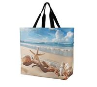 BWQMNT Sacs d'épicerie réutilisables, sacs fourre-tout, jolis beignets, sacs de courses résistants et lavables, Jolie plage et coquillages, 40x40x16cm