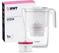 Carafe filtrante BWT Vida blanche avec 6 filtre magnésium - 2,6 l - améliore le goût de l’eau du robinet, réduit calcaire, chlore, métaux lourds - idéale cuisine, thé, café, fontaine à eau (1 Filtre)
