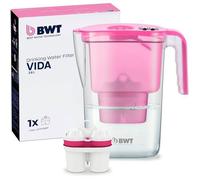 BWT VIDA Pink filtre eau | carafe filtrante avec 1 cartouche au magnésium | fontaine a eau | potable, pour aliments et boissons | Réduction du calcaire, chlore, plomb et cuivre | pratique et compacte
