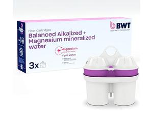 BWT Cartouches filtrantes BALANCED ALKALIZED + MAGNESIUM - 3 pièces | Réduit chlore, calcaire, métaux lourds | Eau enrichie, pH augmenté | Goût neutre | Compatible carafes BWT
