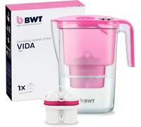 BWT VIDA Pink filtre eau | carafe filtrante avec 1 cartouche au magnésium | fontaine a eau | potable, pour aliments et boissons | Réduction du calcaire, chlore, plomb et cuivre | pratique et compacte