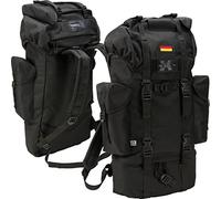 BWuM Sac à dos de combat de l'armée allemande 65 l + écusson et drapeau, Noir , 65 L