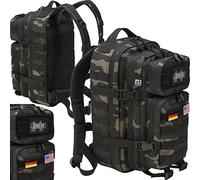 BWuM US Assault Pack Cooper Sac à dos + écusson et drapeaux, Motif camouflage Foncé, Medium (30L)