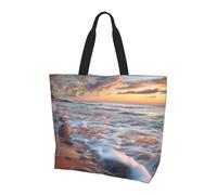 BWWHCCTI Beach Maui Hawaii Sunset Sea Waves Clouds Imprimé Grand sac fourre-tout réutilisable en tissu léger pour femme