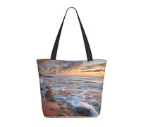 BWWHCCTI Beach Maui Hawaii Sunset Sea Waves Clouds Sac fourre-tout imprimé avec fermeture éclair, mignon sac d'épicerie réutilisable pour le shopping, la plage, les voyages, le travail