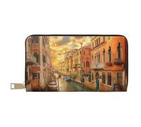 BWWHCCTI Beau portefeuille long imprimé sur le canal de Venise pour homme et femme - Portefeuille en cuir PU avec poche zippée pour pièces de monnaie