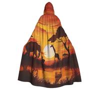 BWWHCCTI Cape à capuche imprimée éléphant et girafe au coucher du soleil pour adultes unisexe pour Halloween, cosplay, longue cape à capuche