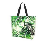 BWWHCCTI Grand sac fourre-tout réutilisable et léger avec imprimé de feuilles vertes de palmier pour femme