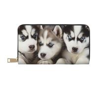 BWWHCCTI Husky Puppies Portefeuille long imprimé chien pour homme et femme - Portefeuille en cuir synthétique avec poche zippée pour pièces de monnaie