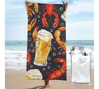 BWWHCCTI Serviette de plage en microfibre à séchage rapide avec sacs pour voyage, camping, gym, natation, yoga - Motif bière et écrevisses - 70 x 140 cm