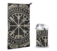 BWWHCCTI Serviette de toilette à séchage rapide avec sac - Design magique de runes nordiques avec boussole imprimée super absorbante en microfibre pour le voyage et le sport 40 x 80 cm