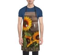 BWWHCCTI Tablier de chef réglable avec 2 poches pour la maison, la cuisine, le restaurant - Motif imprimé de mauvaises herbes - Pour homme et femme, Tournesols sur bois, taille unique