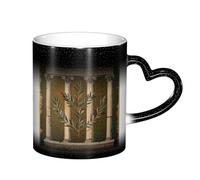 BWWHCCTI Tasses à café à changement de couleur avec bâtiment antique avec branche et impression grecque, tasse magique en céramique à changement de chaleur, 325 ml, noir