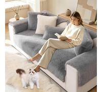 BXFUL Housse de Canapé en Peluche 1 2 3 Places, Housse de Canapé d'angle Antidérapante en Forme de L, Housse de Canapé en Fausse Fourrure et Moelleuse pour Salon (90 * 90cm/1PC,Gris)
