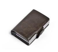 BXGGXBYSW Porte-cartes automatique en cuir pour cartes bancaires en aluminium, boîte de ramassage vintage en métal, marron