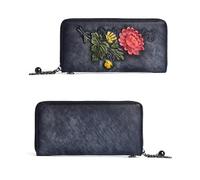 BXGGXBYSW Portefeuilles en Cuir véritable pour Femmes, Sac à Main Long en Relief Vintage, Pochette Faite à la Main, Porte-Carte de crédit (Couleur : B)