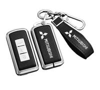 BXJNDM Étui Clé Voiture avec pour Mitsubishi Eclipse Cross PHEV Hybrid 2021 2022 2023+, Cas Couverture Voiture Porte Clef Voiture Sac Imperméable et Résistant Aux Rayures,Black- Silver Bracelet