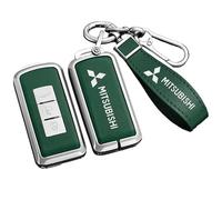 BXJNDM Étui Clé Voiture avec pour Mitsubishi Space Star 2013-2015, Cas Couverture Voiture Porte Clef Voiture Sac Imperméable et Résistant Aux Rayures,Green- Silver Bracelet
