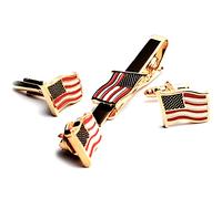 BXLE Pince à cravate motif drapeau américain + boutons de manchette + broche - Accessoires officiels pour costume d'agitation des États-Unis d'Amérique, gouvernement des États-Unis, avocat, soldat