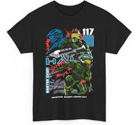 BXNHYESWS Halo Master Chief Shirt Men's Black Short Sleeve Shirt M-24 Manches Courtes(Medium)