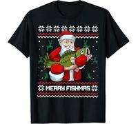 BXNHYESWS Merry Fishmas Ugly Christmas Pajama Santa Bass Fishing X-Mas T-Shirt Manches Courtes(3X-Large)