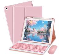 Bxomteng Étui avec clavier pour iPad 9,7" (6e génération 2018/5e génération 2017)/Pro 9,7" (2016) - 7 couleurs rétroéclairées avec housse de clavier et souris (rose)