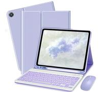 Bxomteng Étui avec clavier pour Samsung Galaxy Tab A9+/A9 Plus 11" - 7 couleurs rétroéclairées avec porte-crayon S, étui folio fin et souris (violet clair)