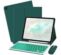 Bxomteng Étui clavier pour Amzaon Fire HD 10/10+ Plus (11/13e génération) avec clavier - Étui de protection pour clavier rétroéclairé 7 couleurs et souris (vert foncé)