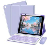Bxomteng Étui clavier pour iPad 9,7" (6e génération 2018/5e génération 2017)/Pro 9,7" (2016) - 7 couleurs rétroéclairées avec housse de clavier et souris (violet clair)