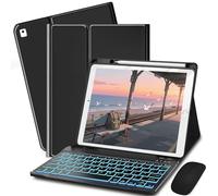 Bxomteng Étui clavier pour iPad 9.7 (6e génération 2018/5e génération 2017)/Pro 9,7" (2016) - 7 couleurs rétroéclairées avec housse de clavier et souris (noir)