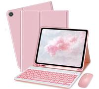 Bxomteng Étui clavier pour Samsung Galaxy Tab A8 10,5" - 7 couleurs rétroéclairées avec clavier et souris (rose)