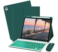 Bxomteng Étui clavier rétroéclairé pour iPad 10e/A16 11{^>e<^} génération 2022/2025-7 couleurs avec porte-crayon et souris (vert foncé)
