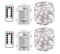 BXROIU 50Leds Guirlande Lumineuse a Pile,5 mètre Micro Argent Câble 3AA Opération batterie étanche avec télécommande 8 Programme (Blanc Froid, Pack de 2 (3×AA, non incluses))