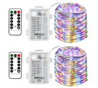 BXROIU 50Leds Guirlande Lumineuse a Pile,5 mètre Micro Argent Câble 3AA Opération batterie étanche avec télécommande 8 Programme (Multicolore, Pack de 2 (3×AA, non incluses))