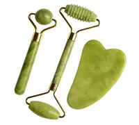 BXSMNH Gua Sha Stone & Face Roller 3 Pièces Coffret Cadeau Rouleau De Jade Vert Naturel Et Gua Sha Set Masseur De Visage Jade Stone Facial Roller