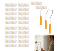 BXUUXA 60 Pièces Rouleau de Peinture, 10CM Mini Rouleaux de Peinture Mini Manchons de Rouleaux de Peinture Pinceauxe de Peinture Rouleau avec 3 Poignées pour Peinture et Rénovation Brosses Jaunes