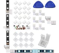 BXXKXMC Kit de connecteur de lampe à LED, connecteur LED RVB 10mm, comprend 20 x pince de fil, connecteur sans jeu 12x, connecteur en l 6x, outil de levier d'ouverture 2x