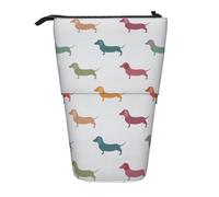 Bxzpzplj Trousse à crayons rétractable avec imprimé girafes de dessin animé mignon pour bureau papeterie trousse à crayons travail, Chiens Teckel mignons, Taille unique
