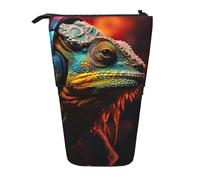 Bxzpzplj Trousse à crayons rétractable avec imprimé lapin mignon pour bureau papeterie, Chameleon Listen Music1, Taille unique