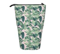 Bxzpzplj Trousse à crayons rétractable avec paillettes dégradées et scintillantes pour bureau, papeterie, travail, Feuilles de palmier vertes roses., Taille unique